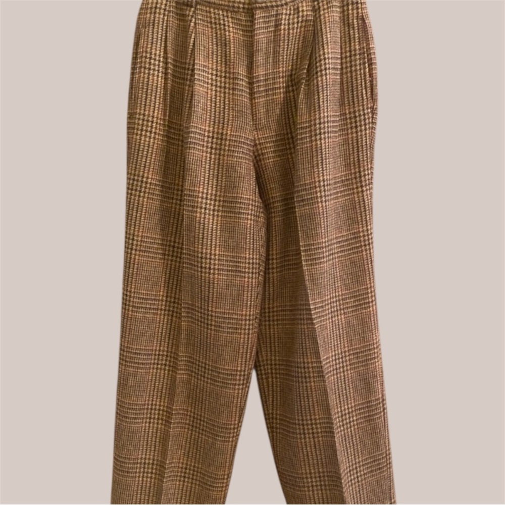 Vintage GAP Wool Mohair Houndstooth Plaid Pants Satin Lined Cuffed